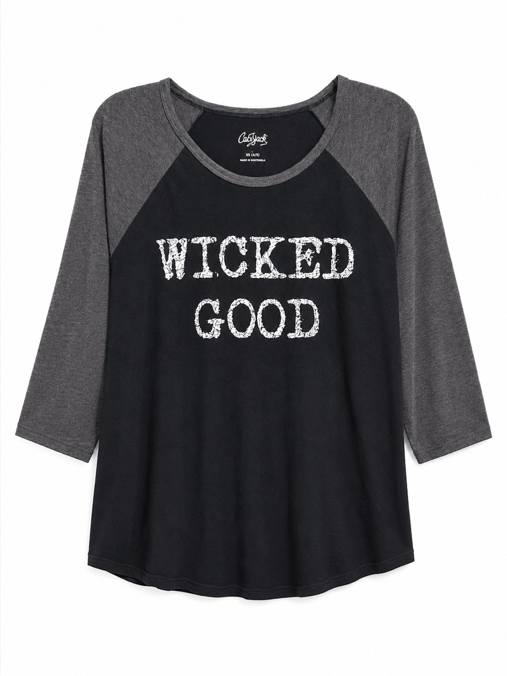 City Streets “Wicked Good” Graphic Raglan Tee Black Gray 3/4 Sleeve XL